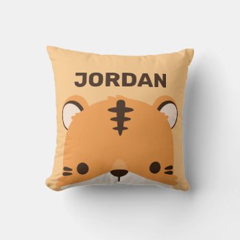 Cute Tiger With Personalized Name Throw Pillow by chingchingstudio at Zazzle