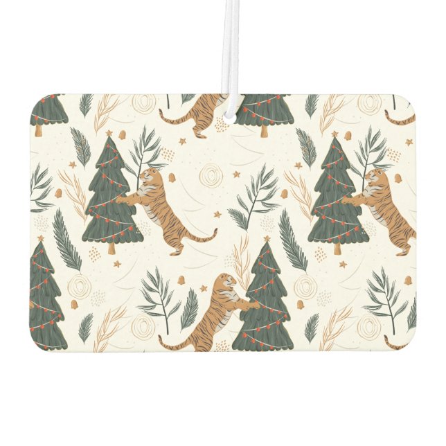 Cute tigers and Christmas trees pattern Air Freshener (Back)