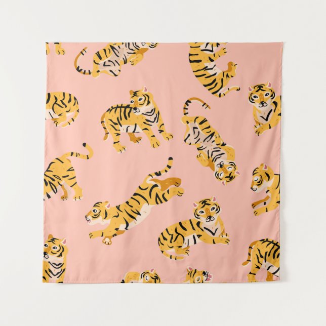 Cute tigers seamless pattern tapestry (Front)