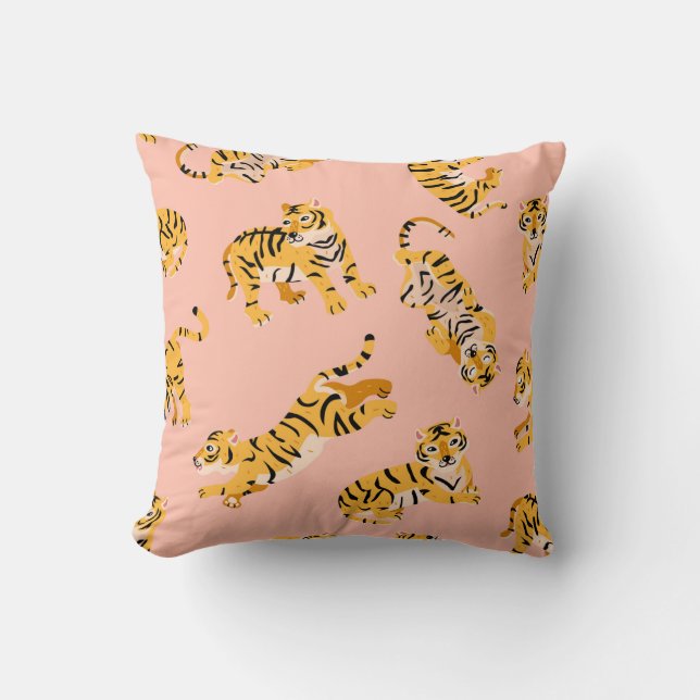 Cute tigers seamless pattern throw pillow (Front)