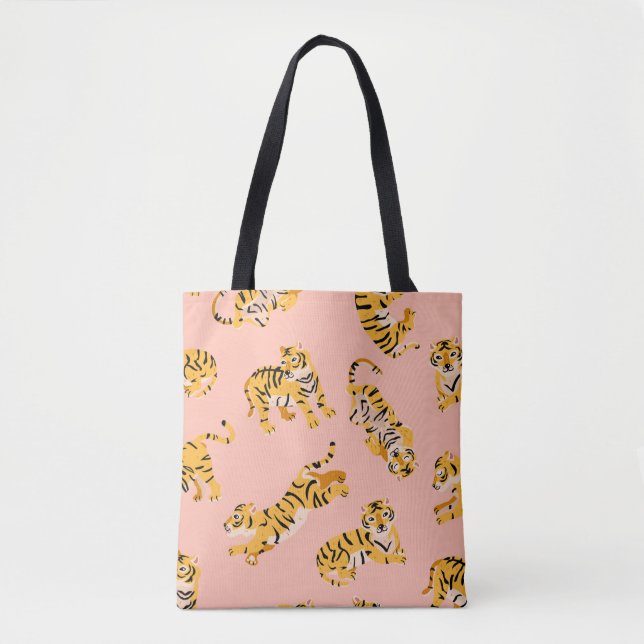 Cute tigers seamless pattern tote bag (Front)