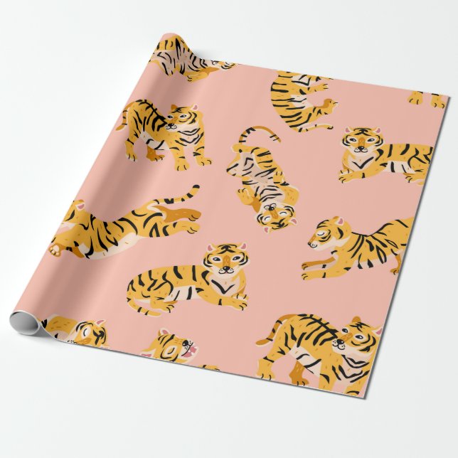 Cute tigers seamless pattern wrapping paper (Unrolled)