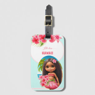 Cute Tiki Girl Summer Vacation Personalized Girl Luggage Tag