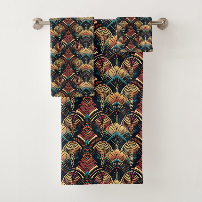 cute tiled art deco pattern  bath towel set (Insitu)