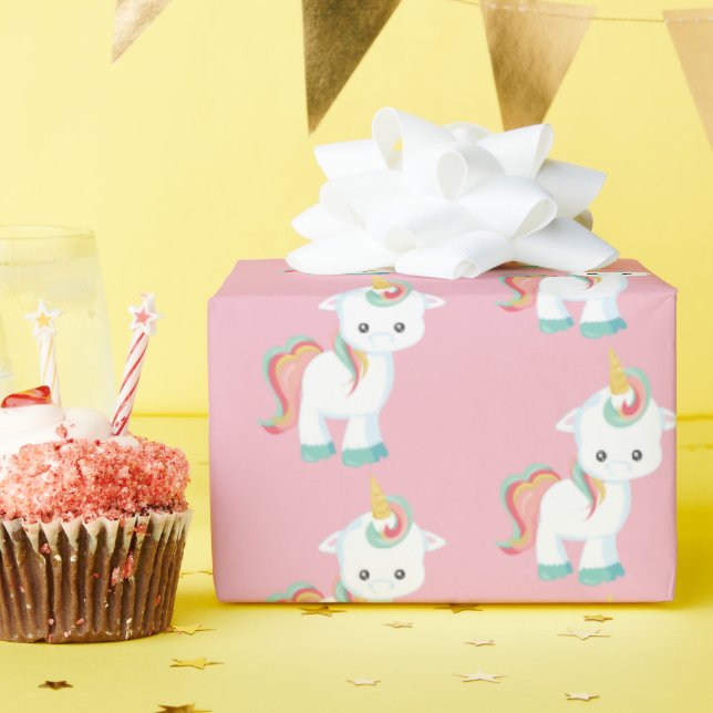 Cute tiled baby unicorn pattern party wrap wrapping paper (Birthday Party)