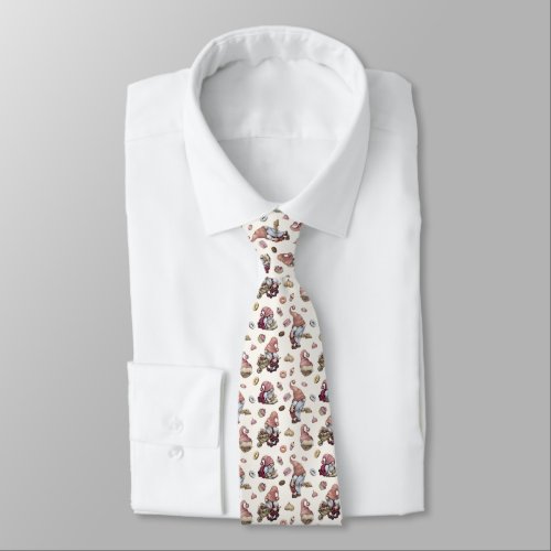 cute tiled baking gnomes bakery pattern  neck tie