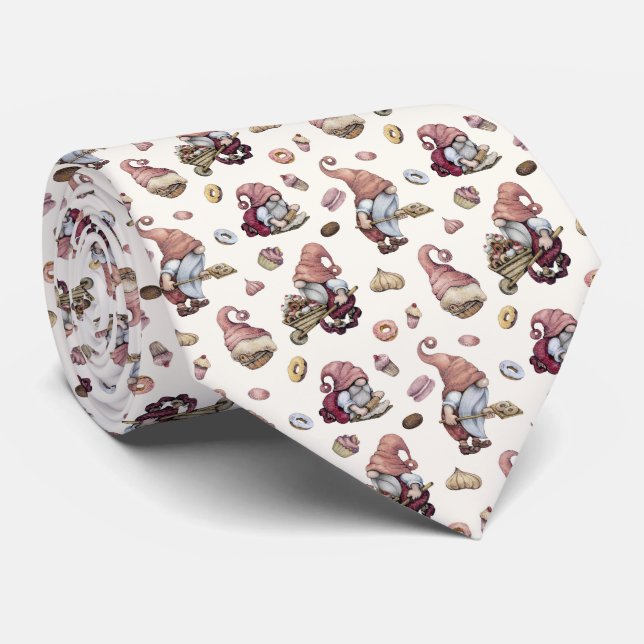 cute tiled baking gnomes bakery pattern  neck tie (Rolled)