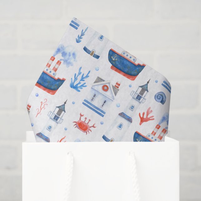 cute tiled beach lighthouse mix pattern tissue paper (Gift Bag)