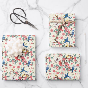 Cute tiled bird lovers party  wrapping paper sheets