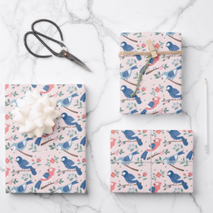 Cute tiled bird lovers party  wrapping paper sheets