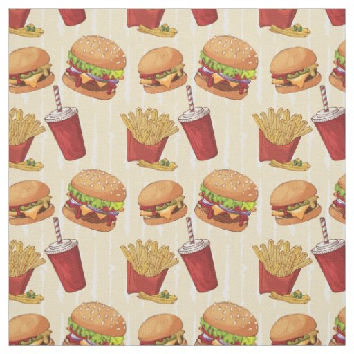 Cute tiled burgers and fries fabric