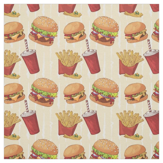 Cute tiled burgers and fries fabric (Swatch)