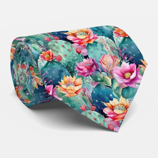 cute tiled cactus flowers pattern neck tie (Rolled)