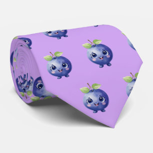 cute tiled cartoon blueberry fruit neck tie