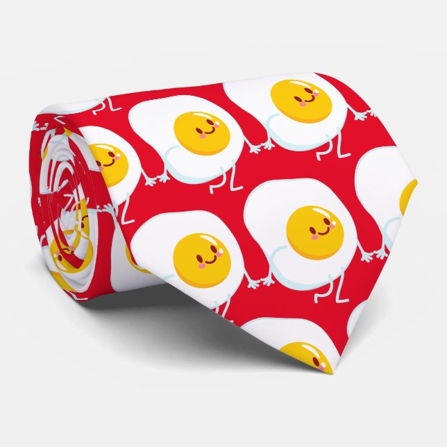 Cute tiled cartoon egg pattern neck tie (Rolled)