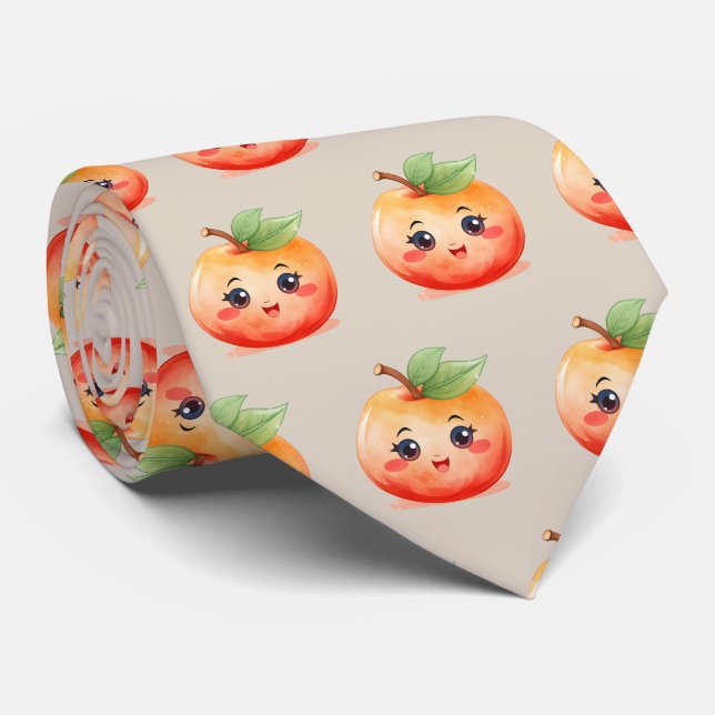 cute tiled cartoon peach pattern neck tie (Rolled)