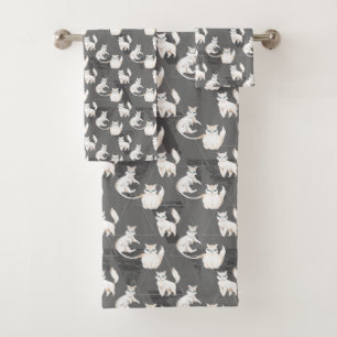 cute tiled cat lovers bath towel set