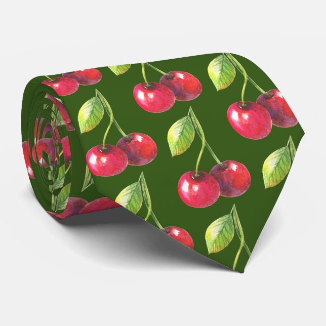 Cute tiled cherry pattern fruit neck tie (Rolled)