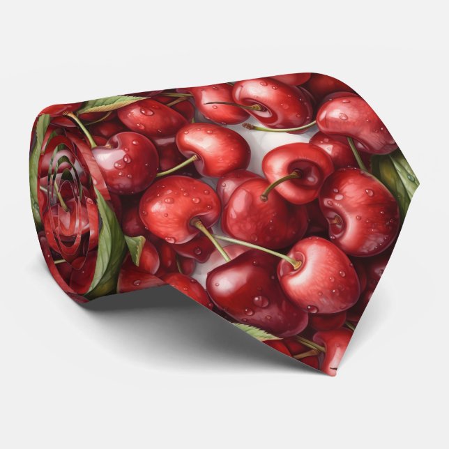 Cute tiled cherry pattern fruit  neck tie (Rolled)