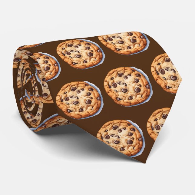 Cute tiled chocolate chip cookie pattern neck tie (Rolled)