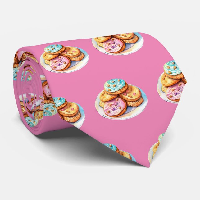 Cute tiled cookie pattern bakery neck tie (Rolled)