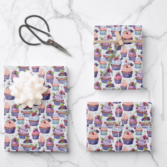 Cute tiled cupcake party  wrapping paper sheets (Front)