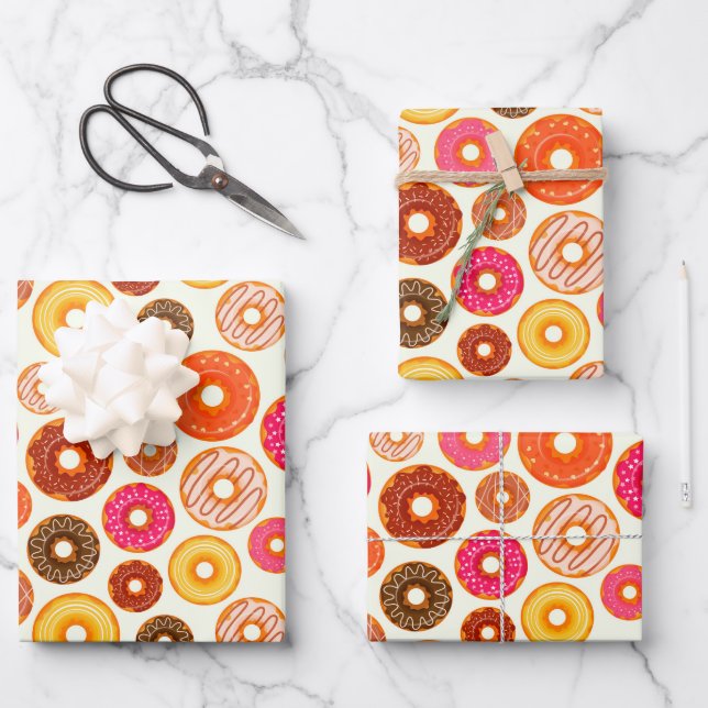 cute tiled doughnut party pattern wrapping paper sheets (Front)
