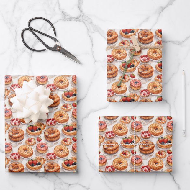 Cute tiled doughnut party wrapping paper sheets (Front)