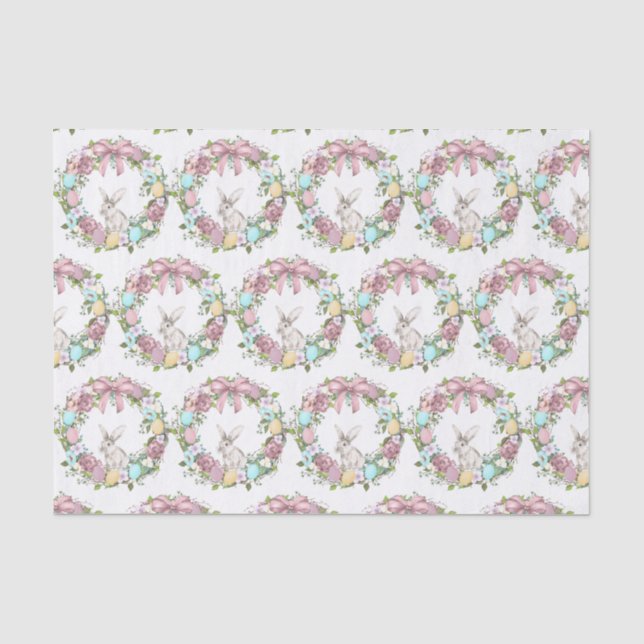 Cute tiled Easter bunny wreath party tissue Paper (Front)