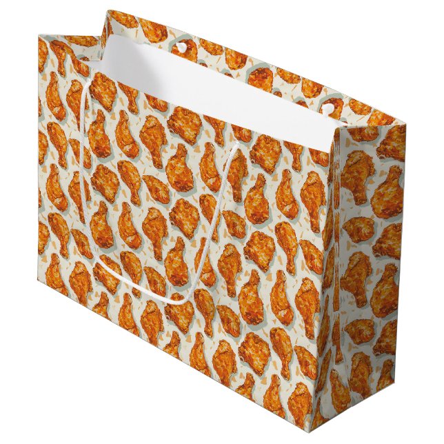 Cute tiled fried chicken pattern  large gift bag (Front Angled)