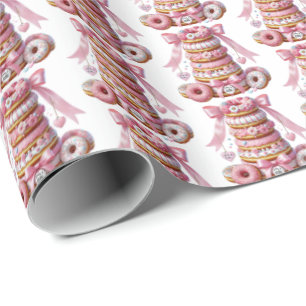 Cute tiled girls donut baby shower wrapping paper