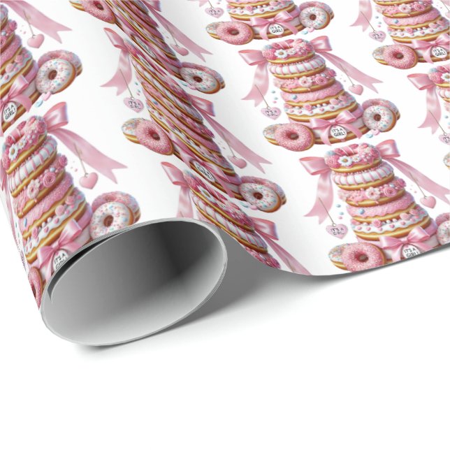 Cute tiled girls donut baby shower  wrapping paper (Roll Corner)