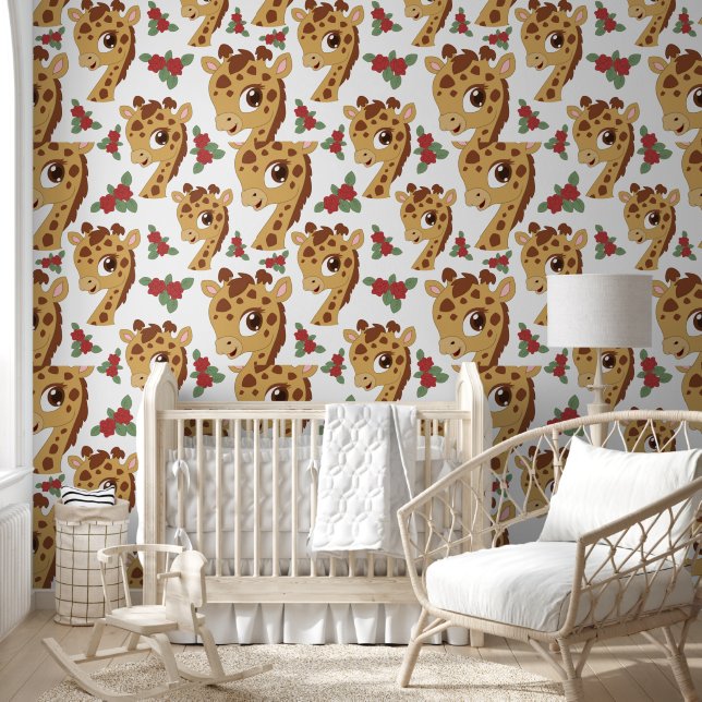 Cute tiled girls jungle giraffe  wallpaper  (Kids)