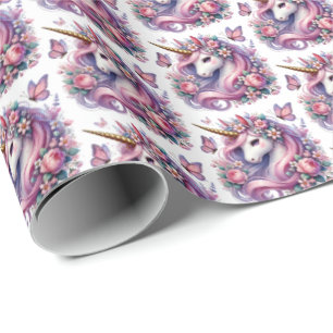 Cute tiled girls unicorn party  wrapping paper