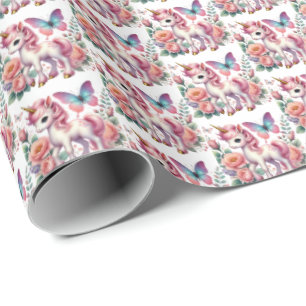 Cute tiled girls unicorn party  wrapping paper