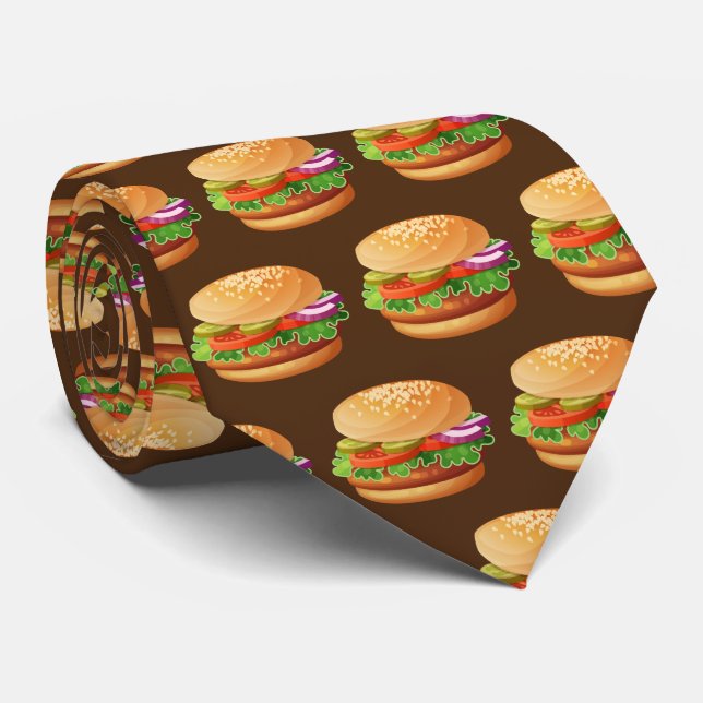 Cute tiled hamburger pattern food neck tie (Rolled)