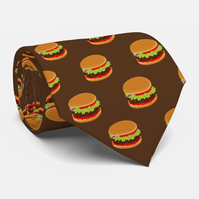 cute tiled hamburger pattern neck tie (Rolled)