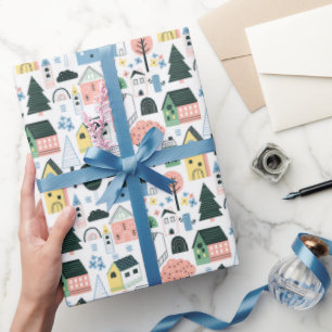 cute tiled house warming party wrapping paper