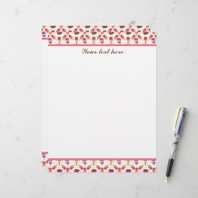 Cute tiled ice cream pattern customizable letterhead (Front/Back In Situ)