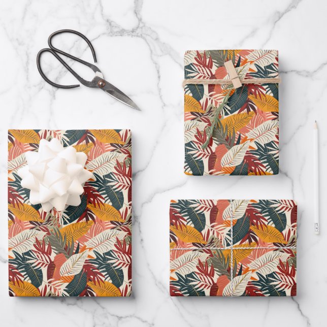 Cute tiled leaf pattern party  wrapping paper sheets (Front)