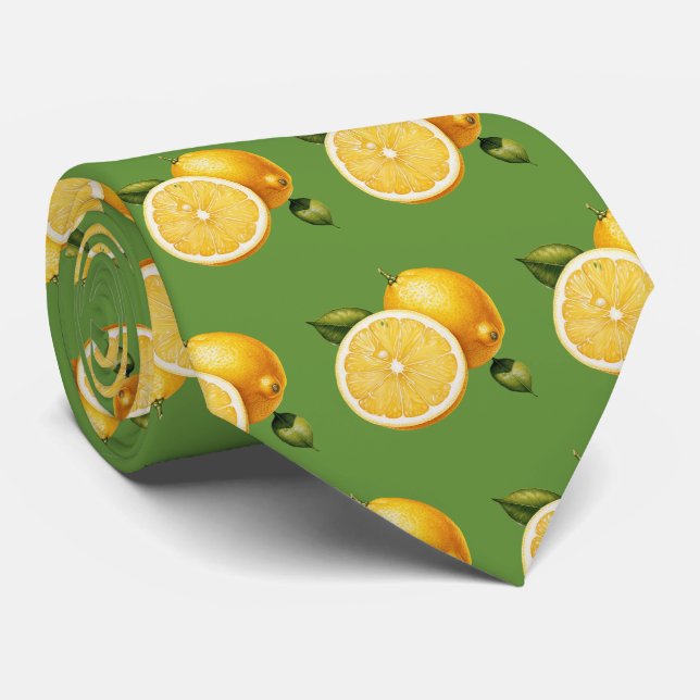 Cute tiled lemon fruit pattern neck tie (Rolled)