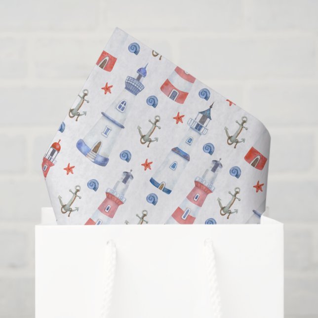 cute tiled lighthouse beach party  tissue paper (Gift Bag)