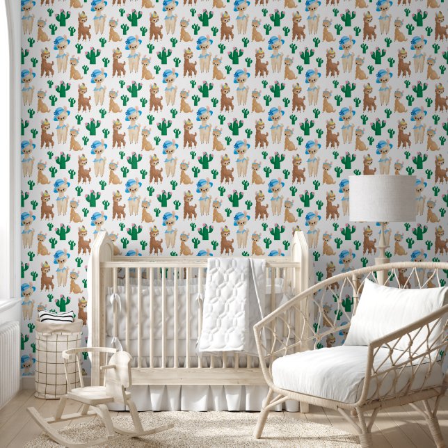 Cute tiled llama mama baby girls wallpaper  (Kids)