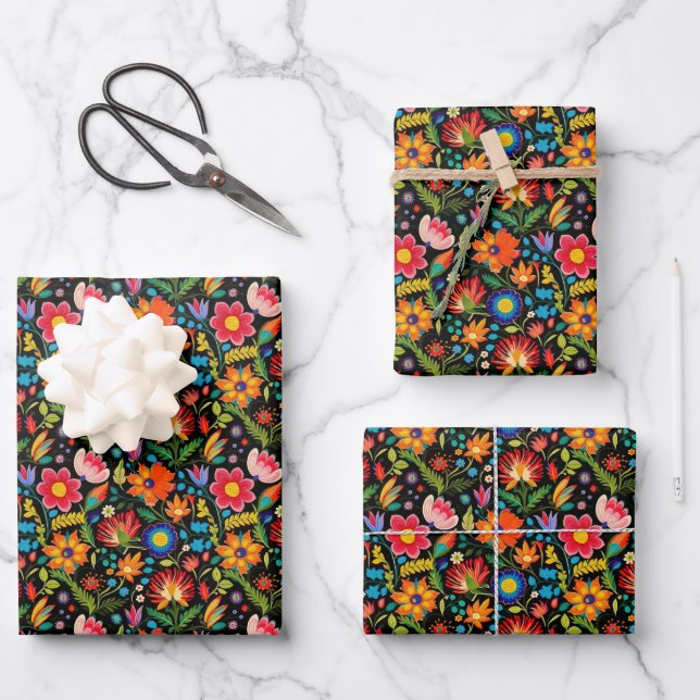 Cute tiled Mexican fiesta flowers  Wrapping Paper Sheets (Front)