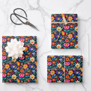 Cute tiled Mexican fiesta flowers Wrapping Paper Sheets