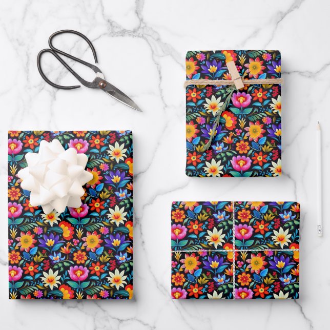 Cute tiled Mexican fiesta flowers Wrapping Paper Sheets (Front)
