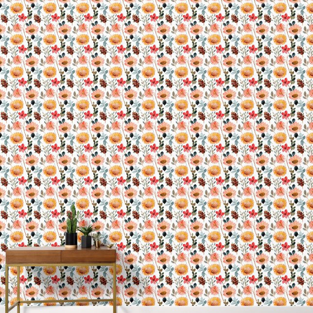 Cute tiled mixed flowers pattern wallpaper  (Hallway)
