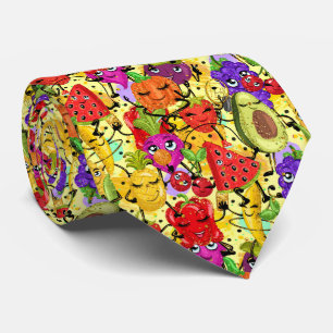 Cute tiled mixed fruit pattern neck tie