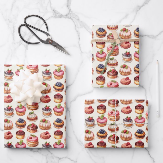 Cute tiled mixed pastry party  wrapping paper sheets (Front)