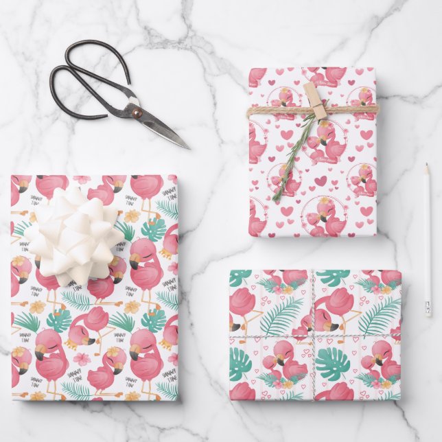 cute tiled Mommy baby girl pink flamingo  Wrapping Paper Sheets (Front)